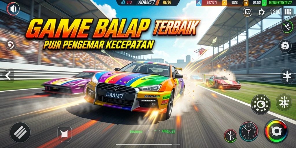 Tampilan gameplay balapan yang mendebarkan di ADAM77.