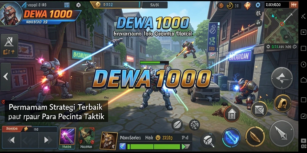 Tangkapan layar gameplay DEWA1000 menampilkan pertempuran strategi yang epik.