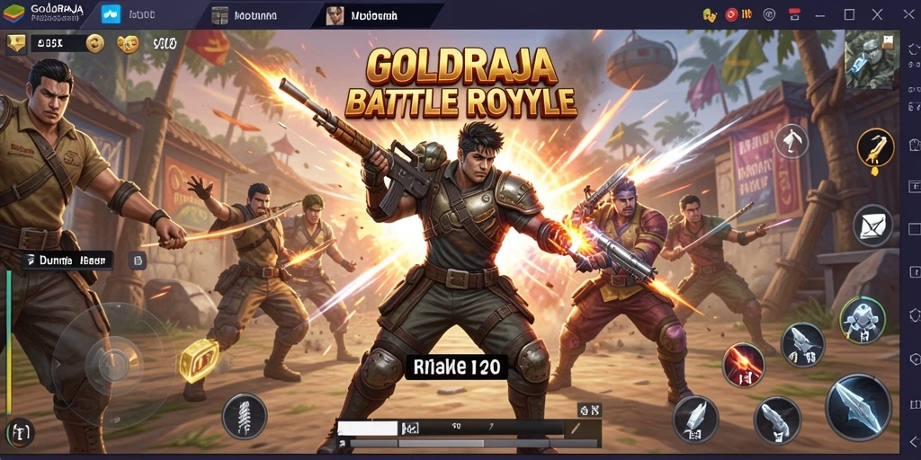 Tampilan gameplay seru di GOLDRAJA dengan pertarungan Battle Royale.