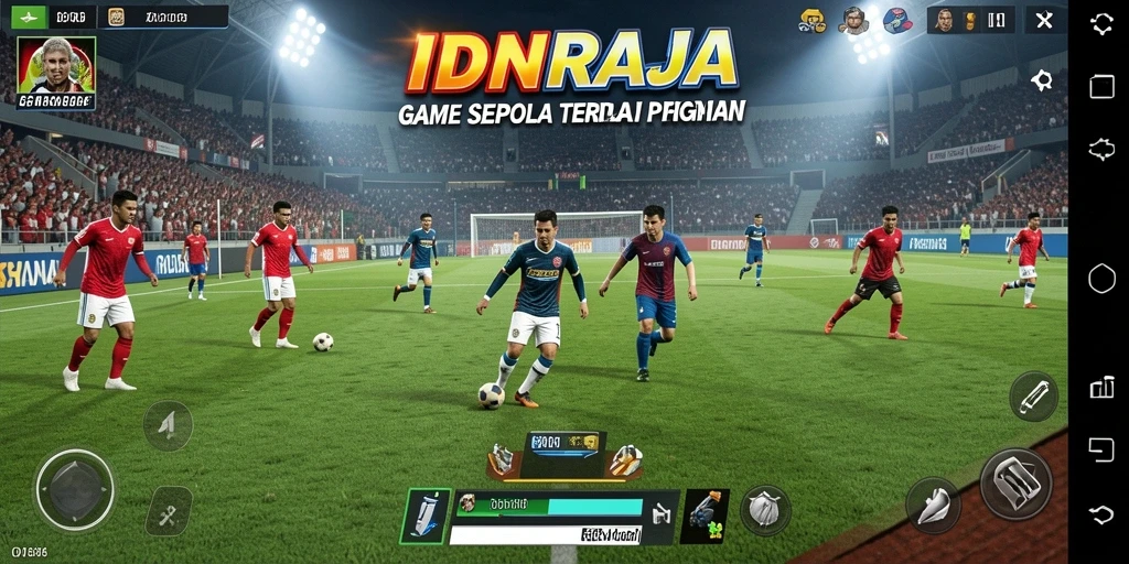 Tampilan gameplay menarik dari IDNRAJA dengan aksi sepak bola yang seru.