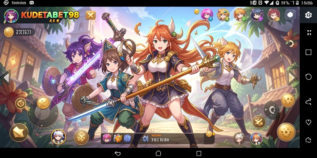 Screenshot utama KUDETABET98 menampilkan karakter anime yang beraksi dalam pertarungan.