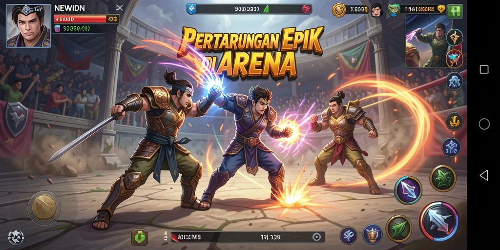 Tampilan gameplay seru di arena pertarungan NEWIDN.
