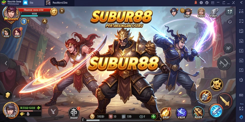 Tampilan pertarungan seru dalam SUBUR88 dengan karakter unik.