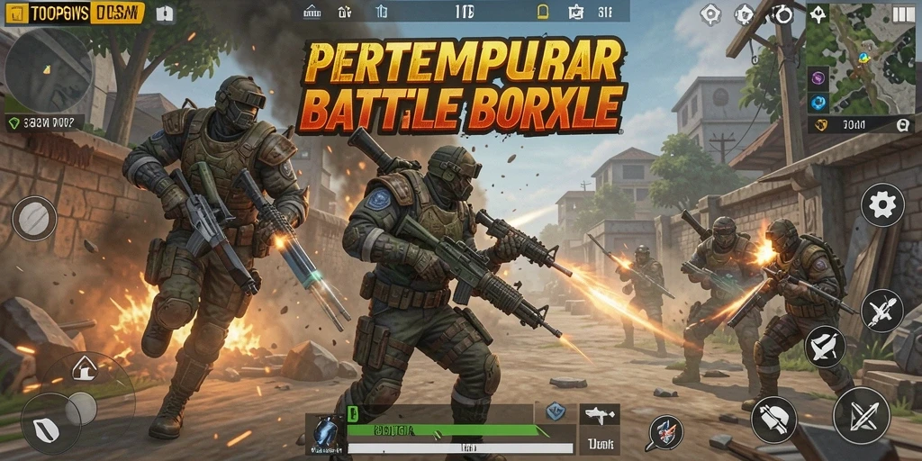 Tampilan seru dari gameplay khas TOOPGWS di medan pertempuran Battle Royale.