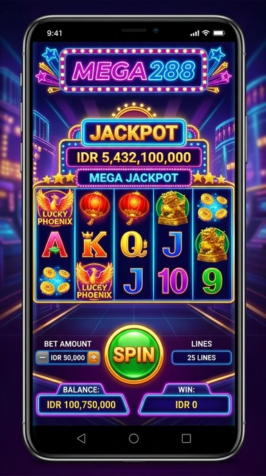 Tampilan utama aplikasi mega288 dengan berbagai kategori.